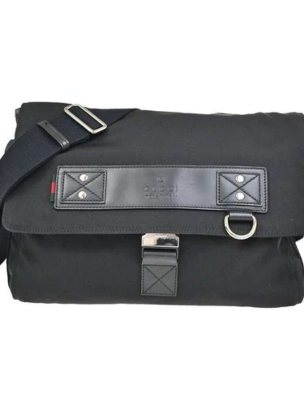 GUCCI Logo Sherry Messenger Shoulder Bag Canvas Leather Black SHW Italy 83KC636